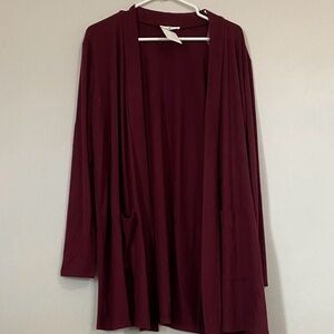 Women's Burgundy Open Front Cardigan with pockets for office or teaching